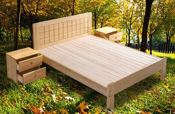 Giường ngủ gỗ thông thiết kế đơn giản