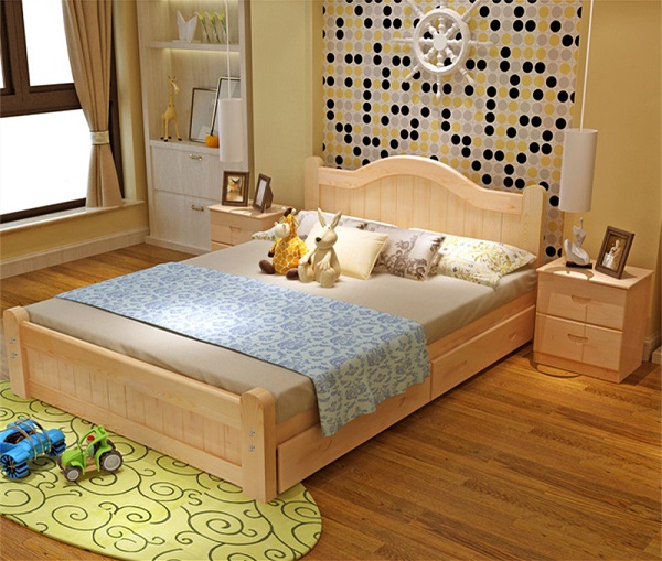Giường ngủ có ngăn kéo bằng gỗ thông
